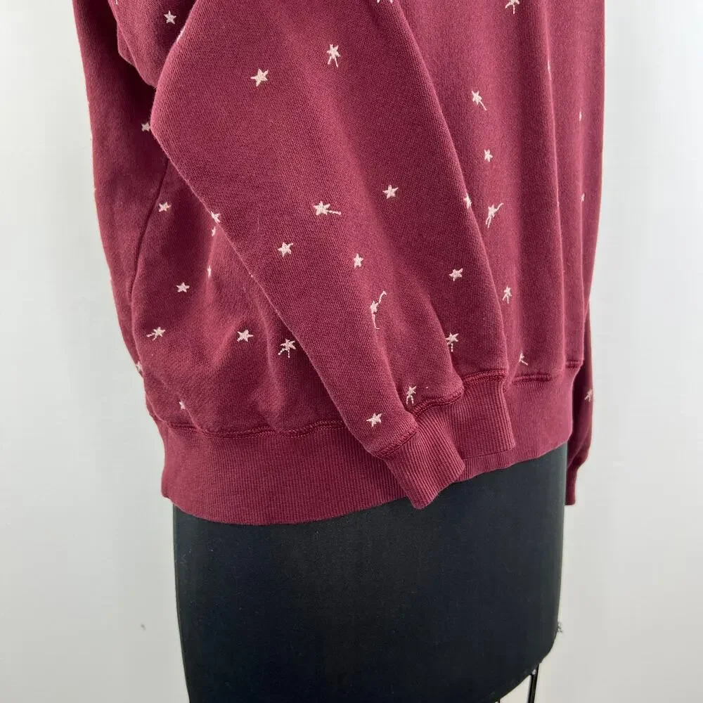Lou & Grey Burgundy Long Sleeve Crewneck Shooting Star Terry Sweatshirt Size S